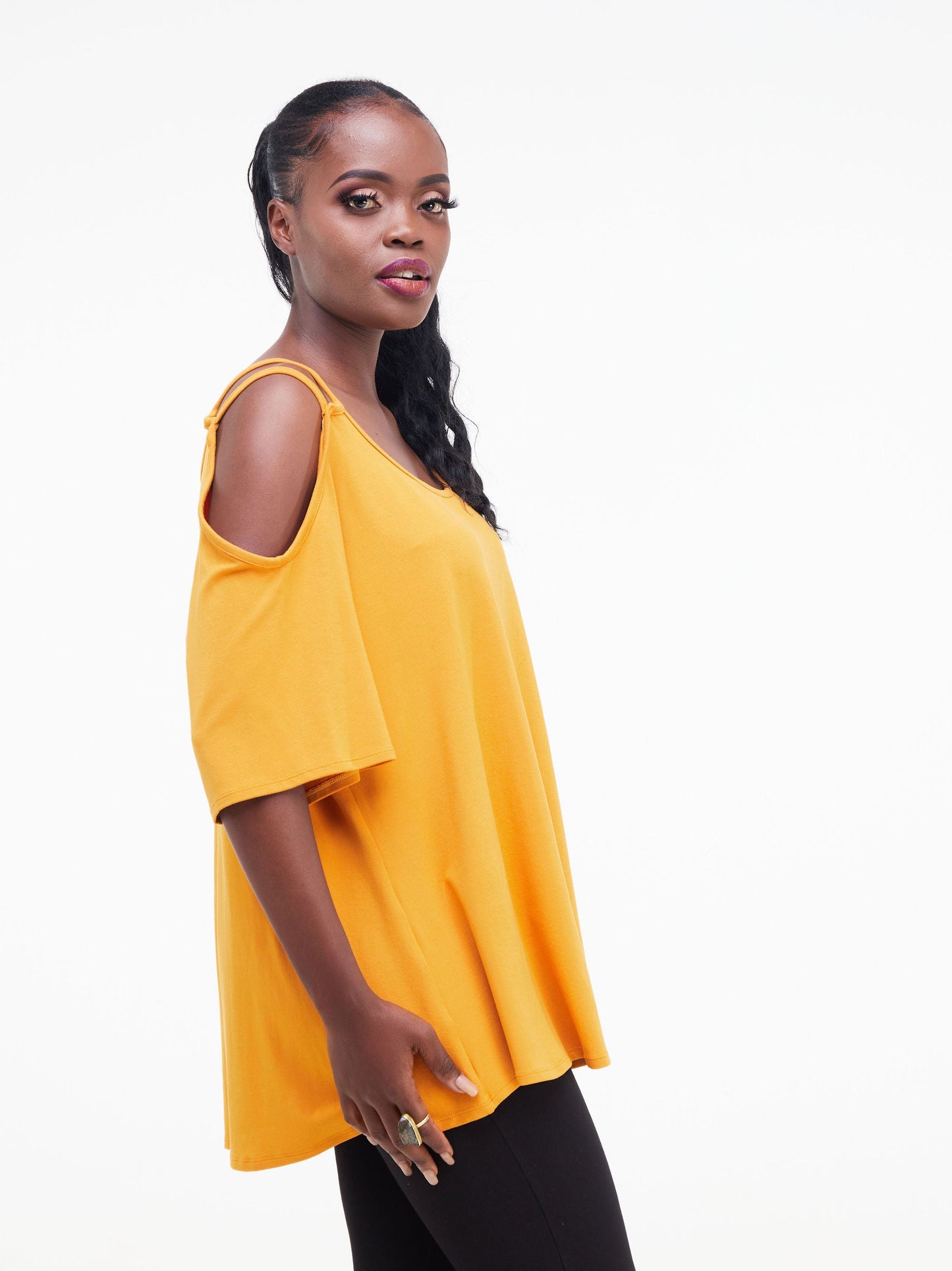 Vivo Lumi Strappy Cold Shoulder Top - Mustard