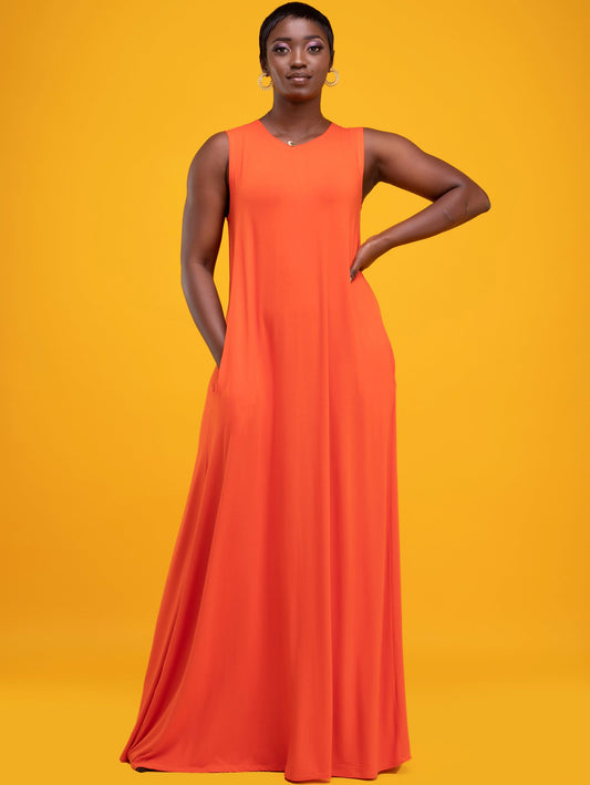 Vivo Basic Julia Back Pleat Maxi Dress - Orange