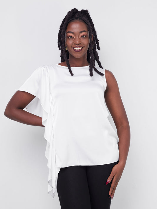 Vivo Fara Side Flounce Top - White