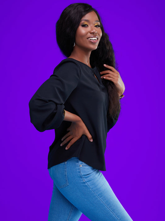 Vivo Sierra Bishop Sleeve Top - Black