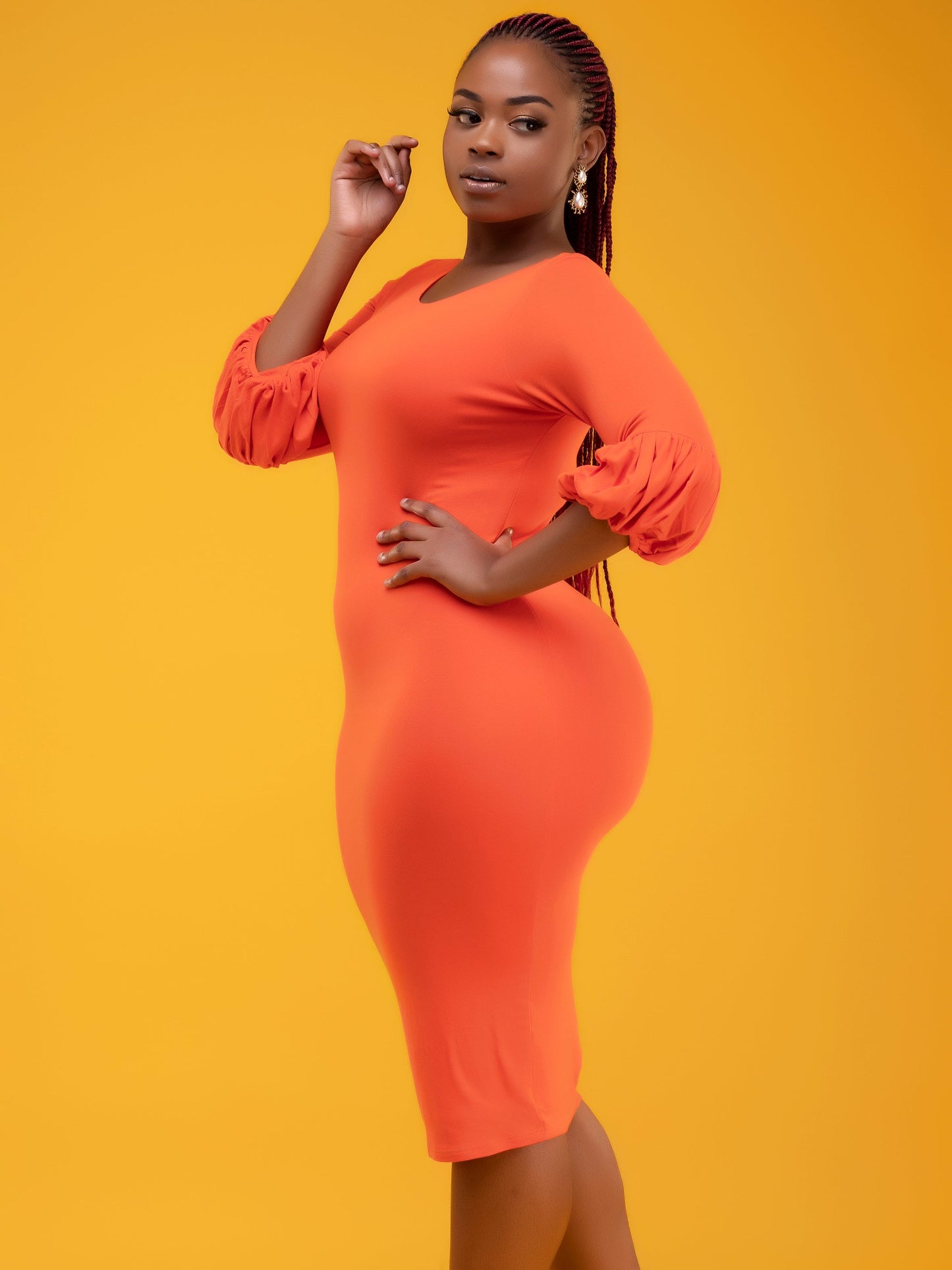 Vivo Basic Puff Sleeved Bodycon - Red