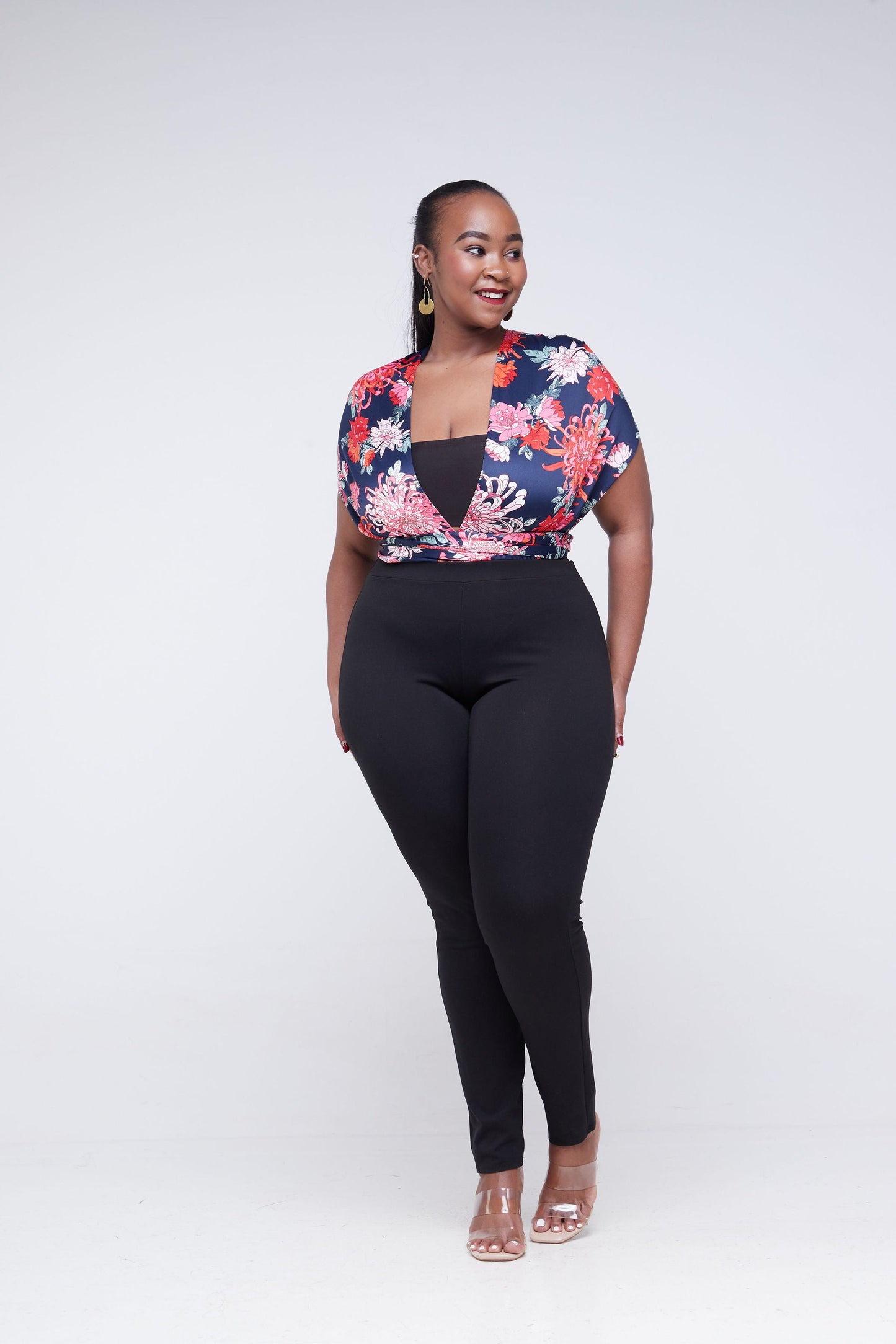 Vivo Raha Multiway Bodysuit - Navy Blue / Red Floral Print