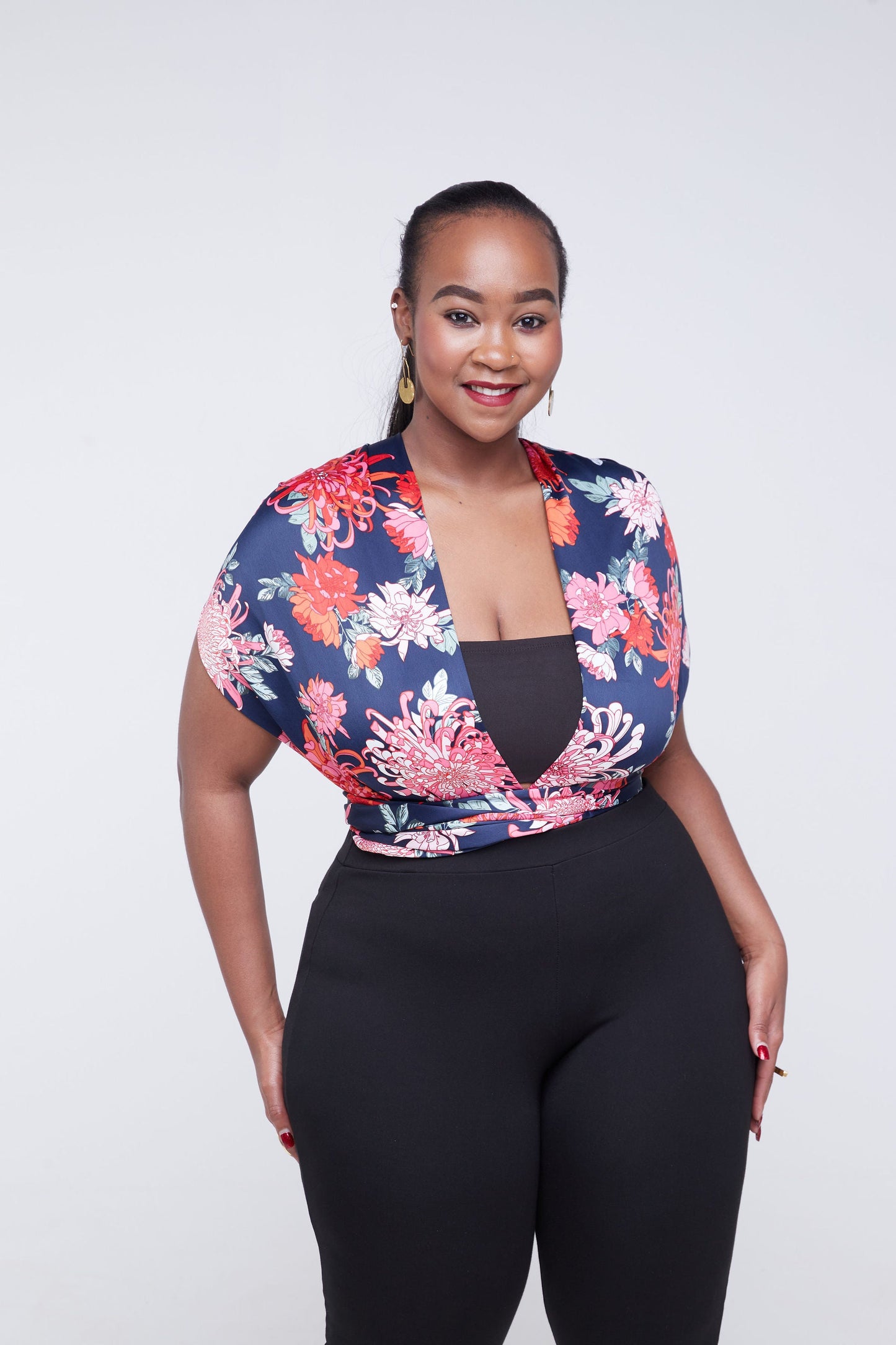 Vivo Raha Multiway Bodysuit - Navy Blue / Red Floral Print
