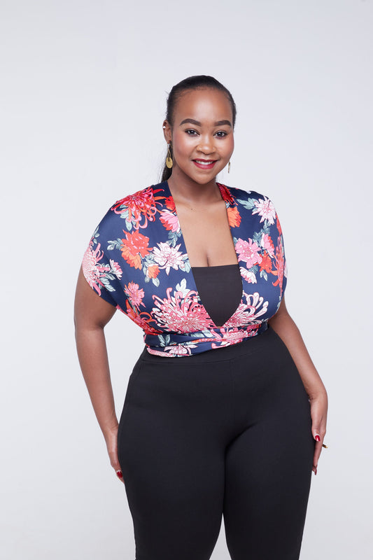 Vivo Raha Multiway Bodysuit - Navy Blue / Red Floral Print