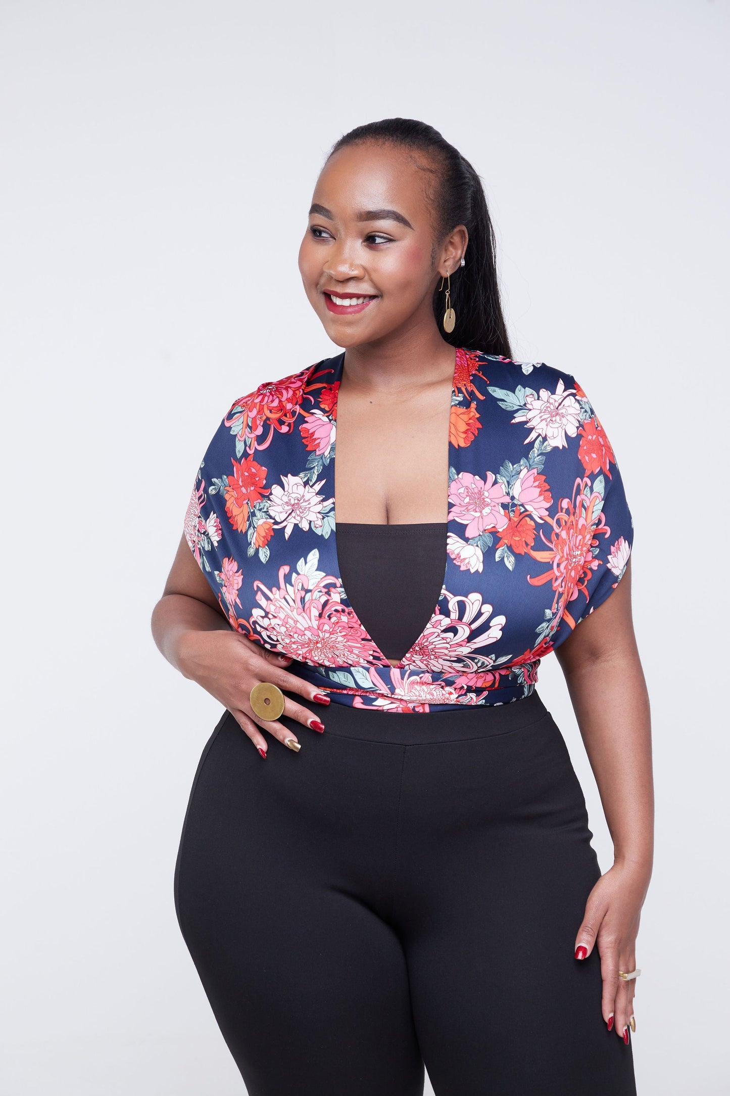 Vivo Raha Multiway Bodysuit - Navy Blue / Red Floral Print