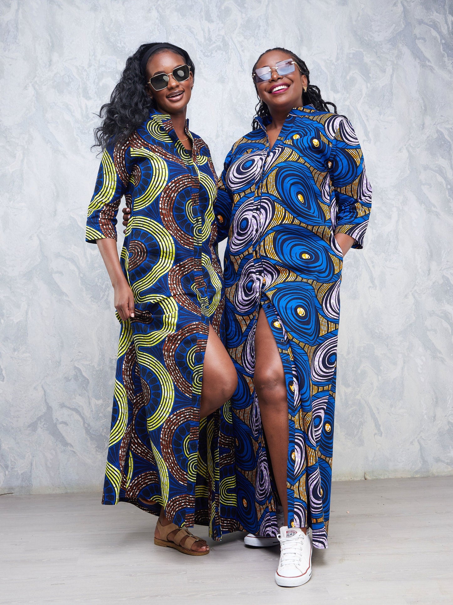 Safari Nimali 3/4 Sleeve Maxi Dress - Purple / Blue Ankara Print