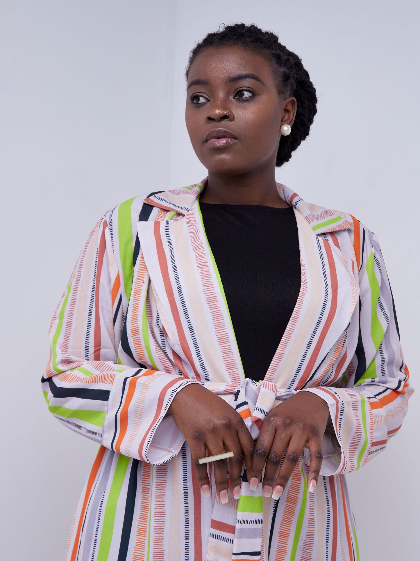 Vivo Mistari Long Sleeve Panelled Kimono - Beige / Orange Print