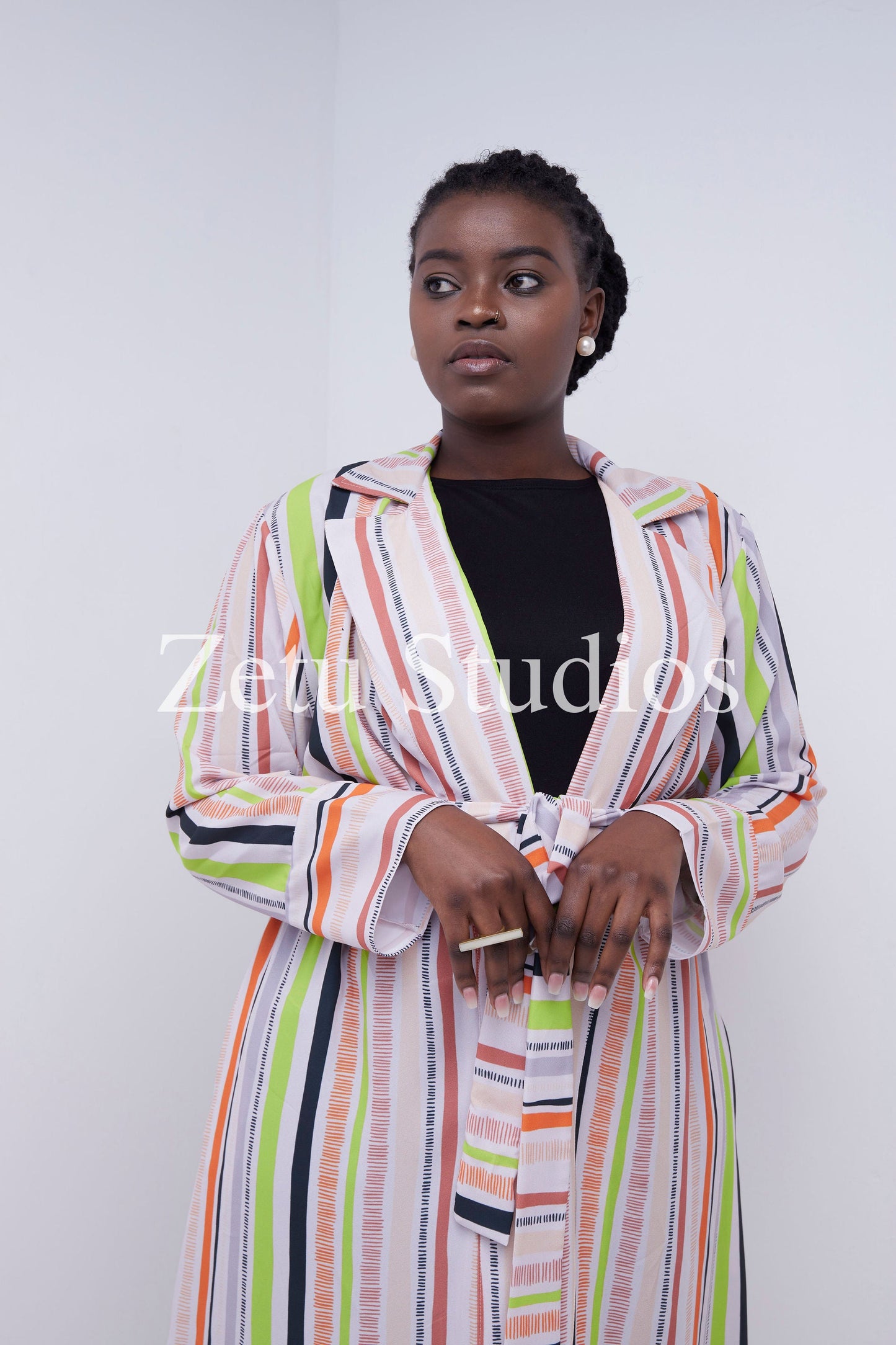 Vivo Mistari Long Sleeve Panelled Kimono - Beige / Orange Print