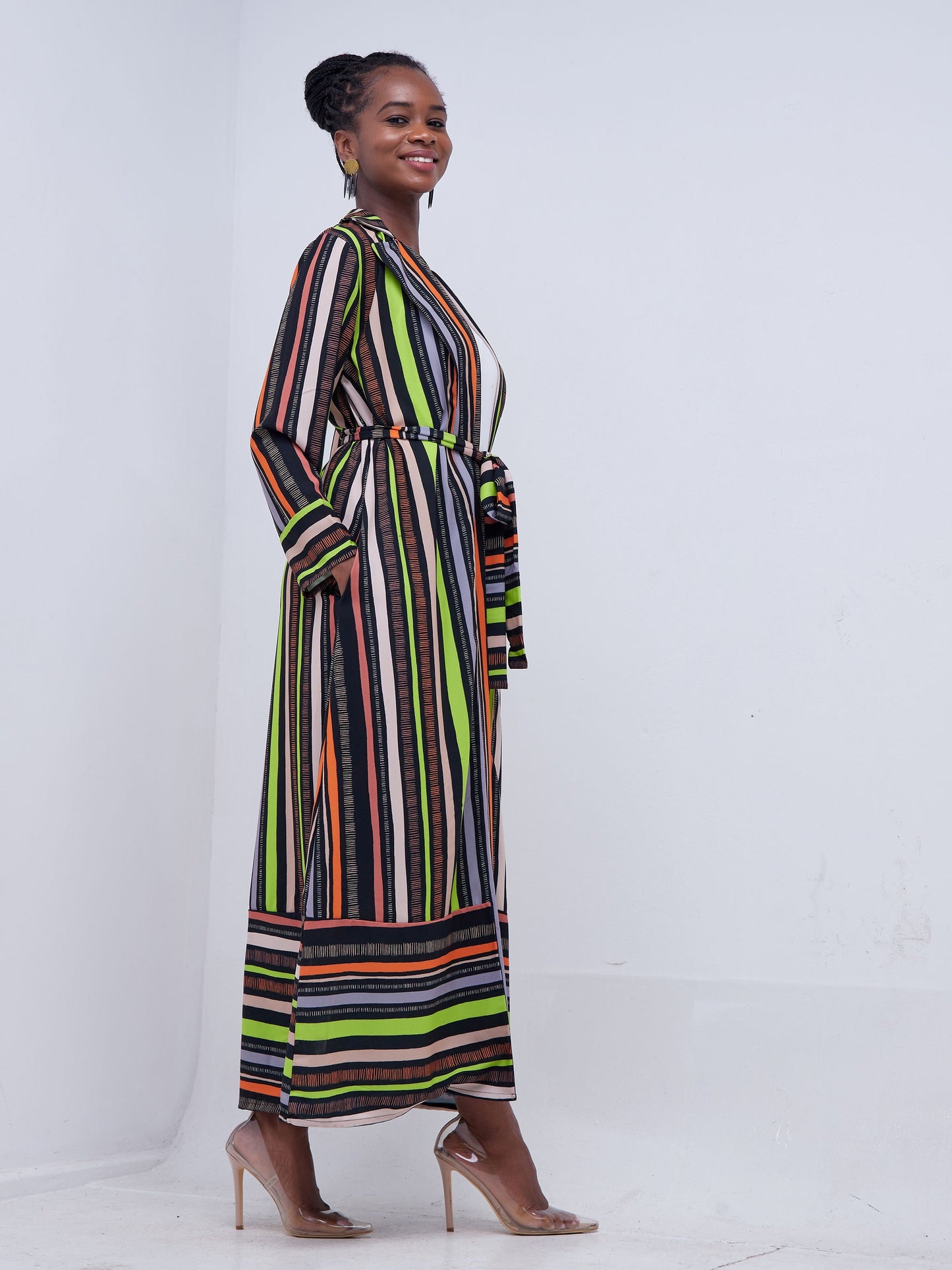 Vivo Mistari Long Sleeve Panelled Kimono - Black / Orange Print