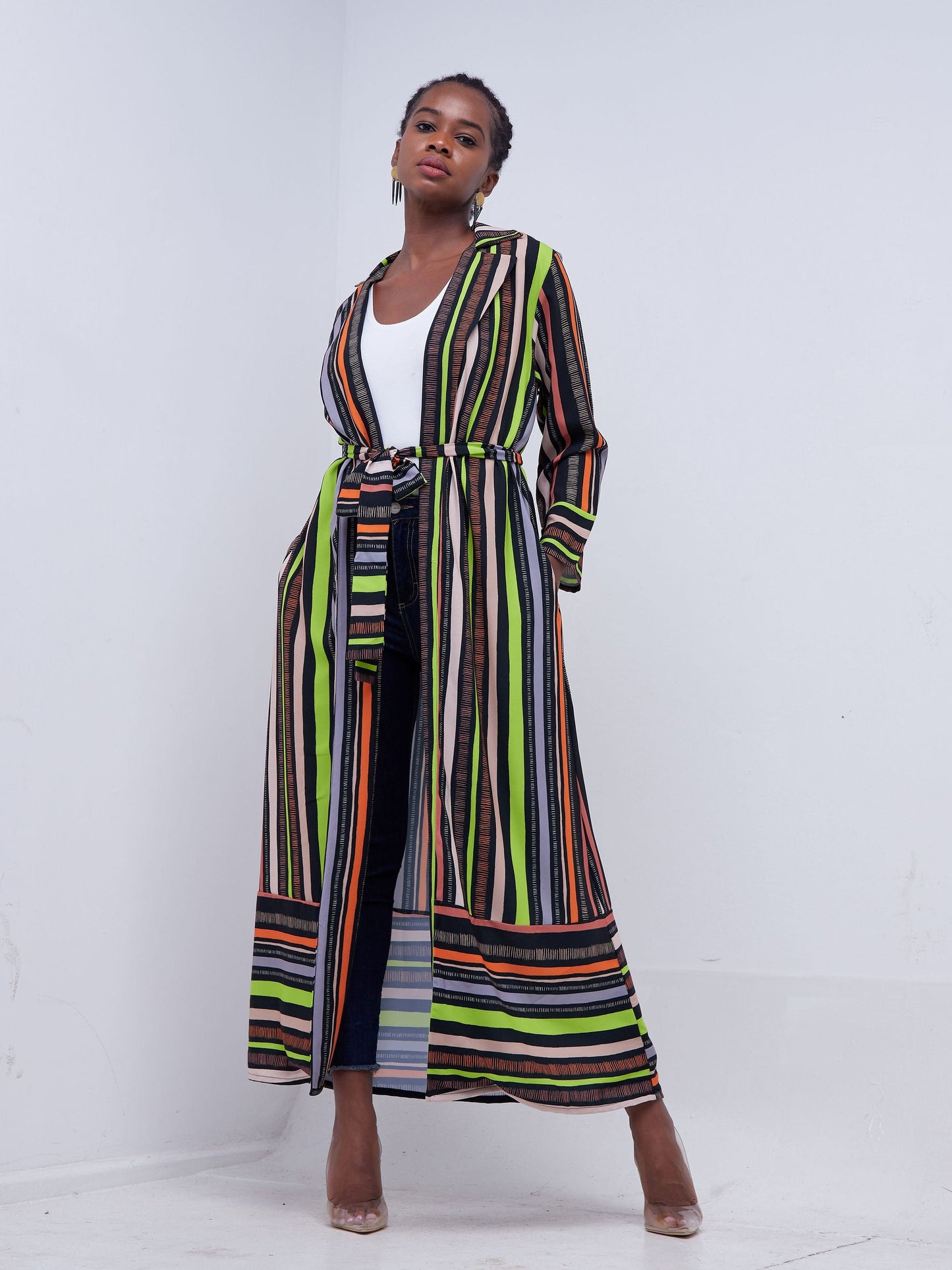 Vivo Mistari Long Sleeve Panelled Kimono - Black / Orange Print