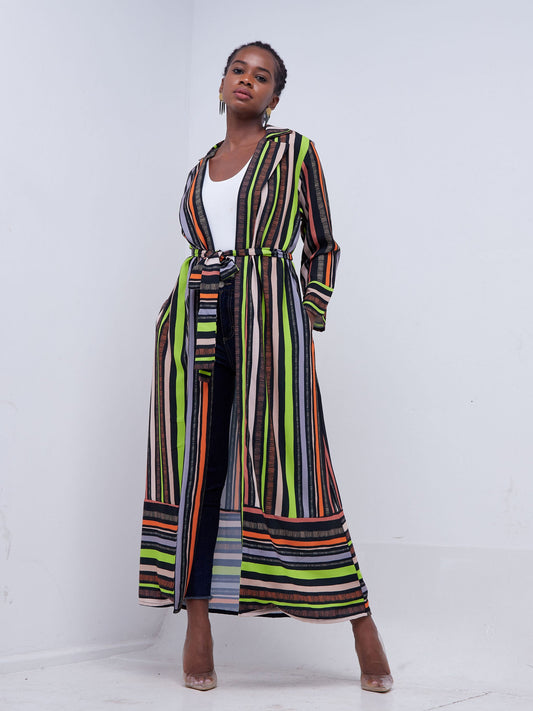 Vivo Mistari Long Sleeve Panelled Kimono - Black / Orange Print
