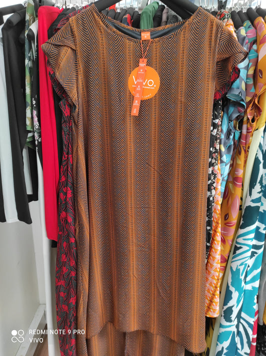 Vivo Lalea Tulip Cap Sleeve High Low Maxi Dress - Black / Orange Polka Dot Print