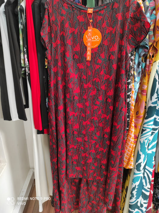 Vivo Lalea Tulip Cap Sleeve High Low Maxi Dress - Dotted Red Floral Print