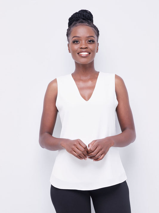 Vivo Fahari V Neck Sleeveless Top - White