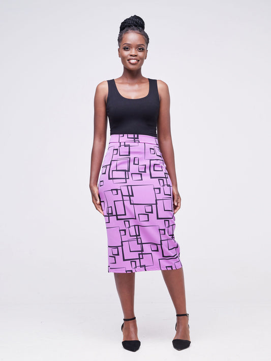 Vivo Fahari Pencil Skirt - Light Purple / Black Geometric Print