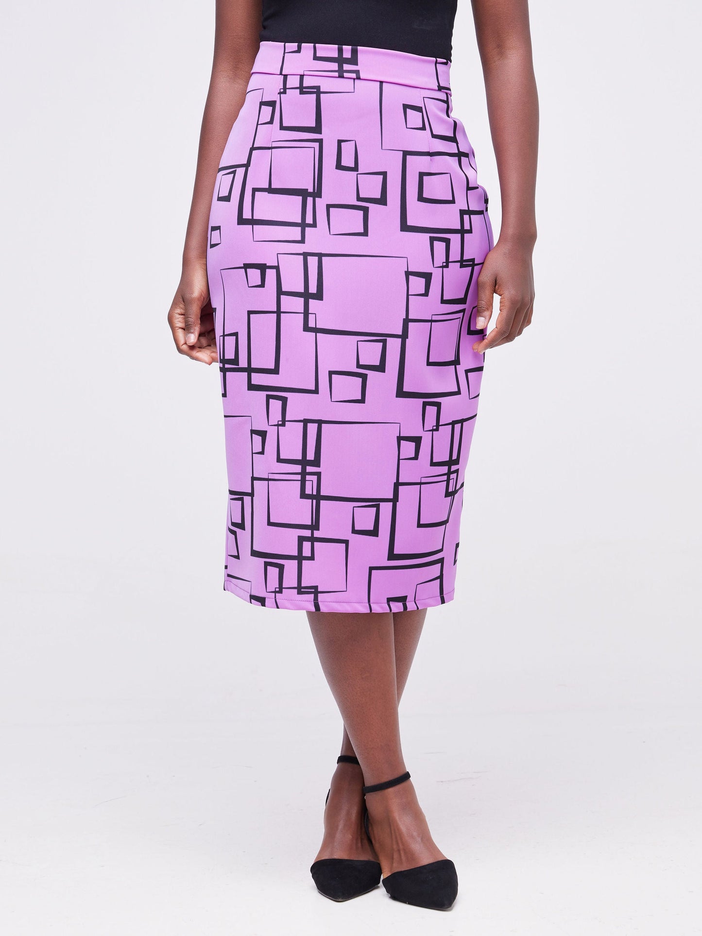 Vivo Fahari Pencil Skirt - Light Purple / Black Geometric Print
