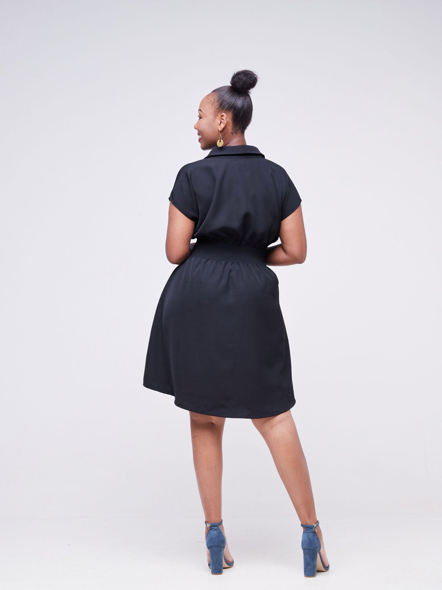 Vivo Fahari Shirred Waist Shirt Dress - Black