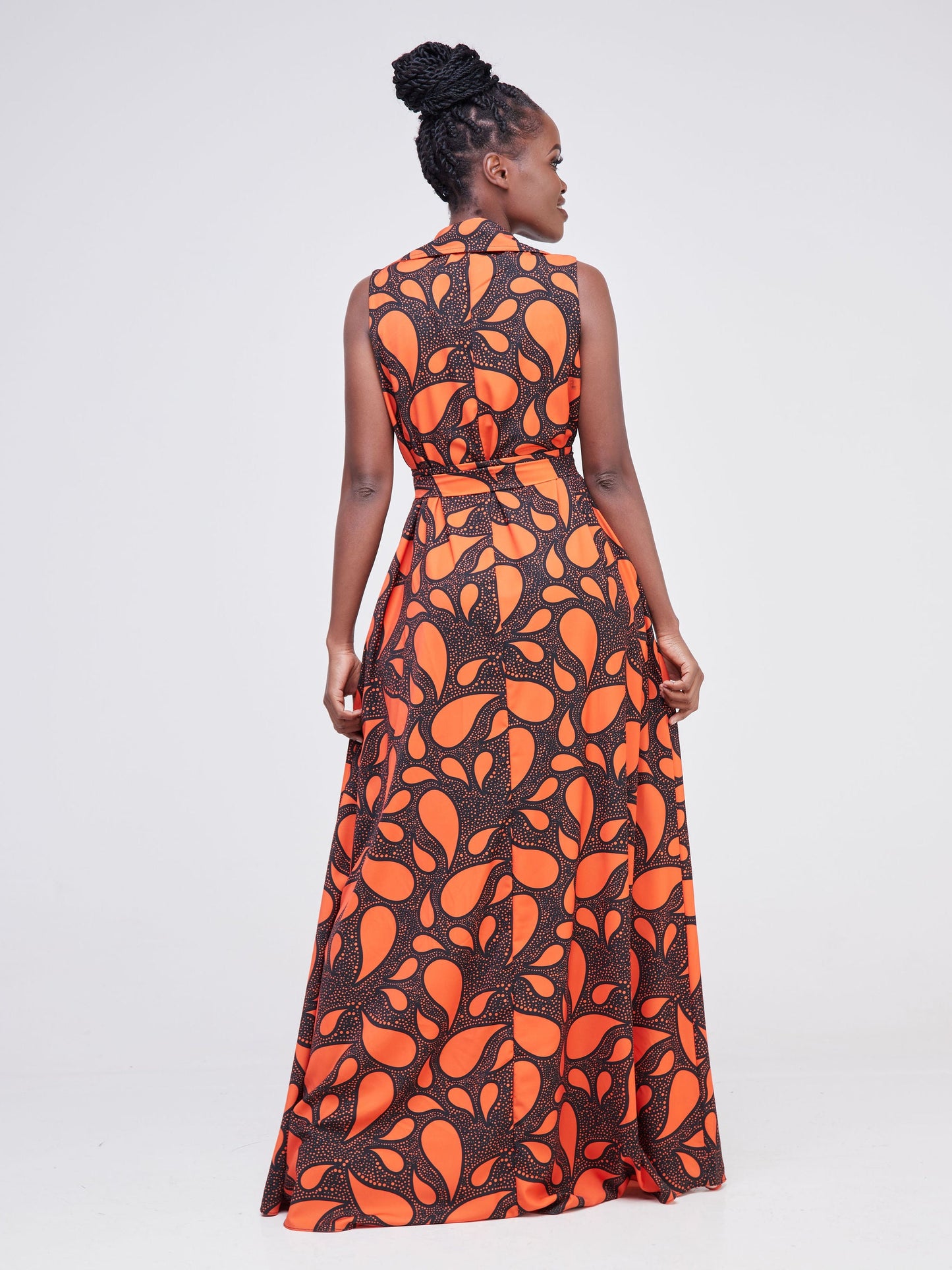 Vivo Zuri Sleeveless Tent Maxi Dress - Orange / Black Abstract Print