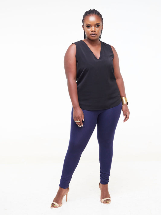 Vivo Fahari V Neck Sleeveless Top - Black