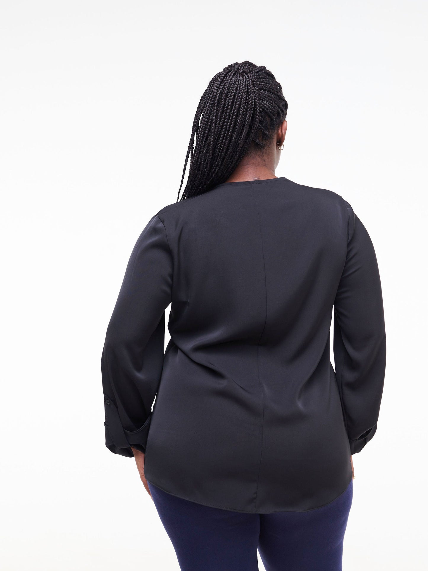 Vivo Basic V-Neck Buttoned Top -  Black
