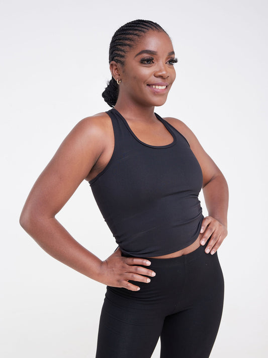Vivo Fitness Midriff Racer Back Top - Black