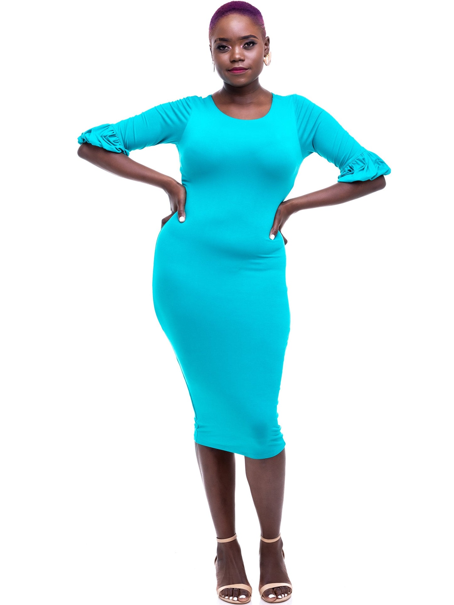 Vivo Puff Sleeve Bodycon - Sea Green - Shop Zetu