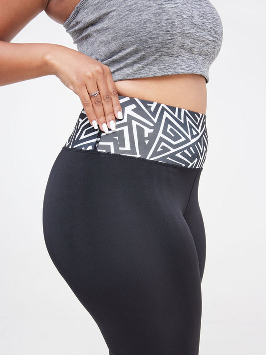 Vivo Fitness Leggings - Black / White Geometric Print