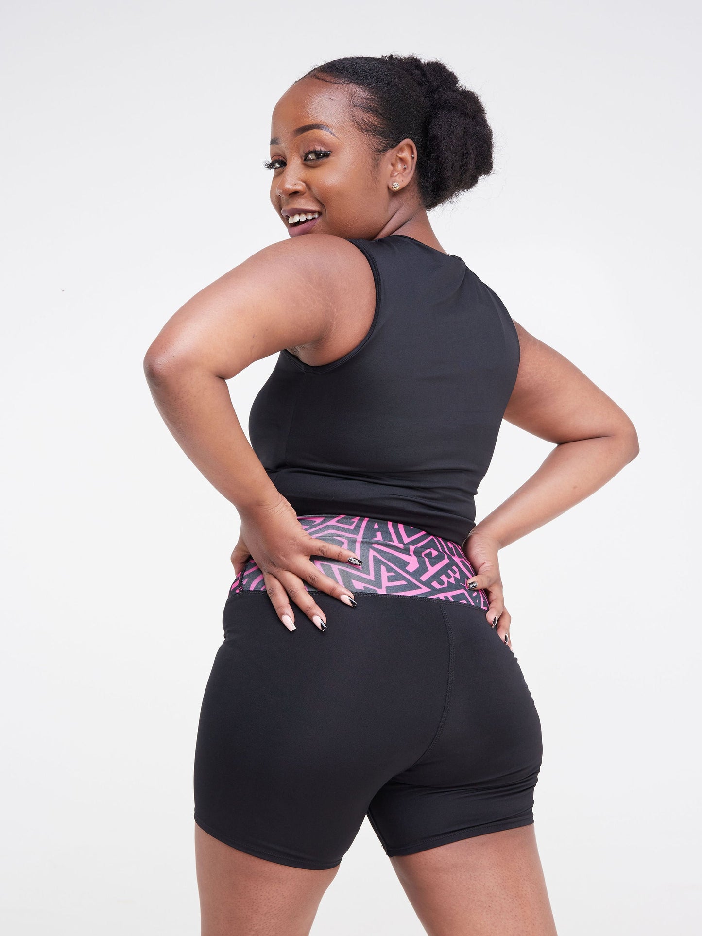 Vivo Fitness Shorts - Black / Purple Geometric Print