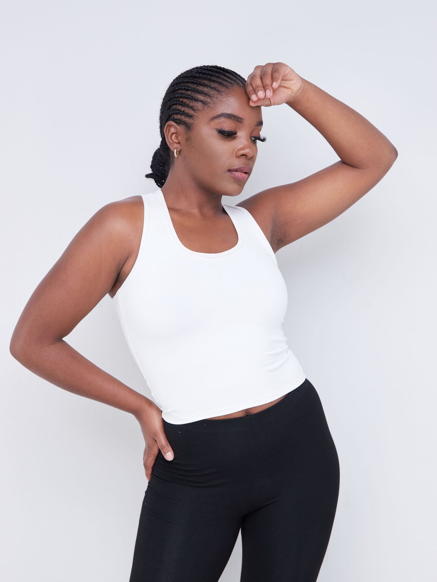 Vivo Fitness Midriff Racer Back Top - Off White