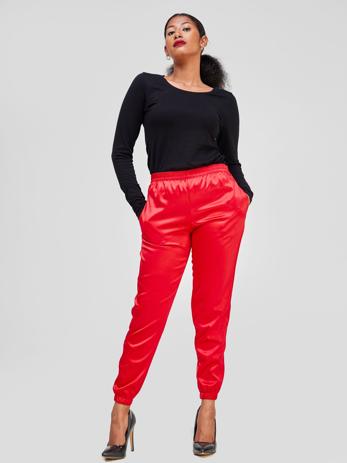 Vivo Raha Satin Joggers - Red