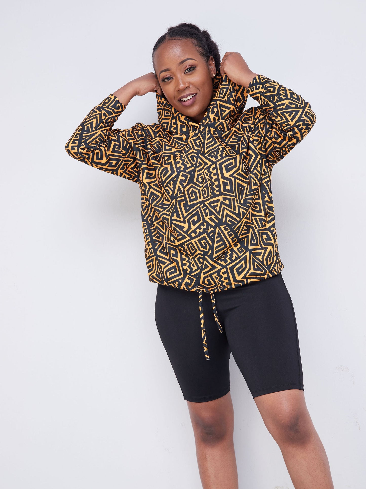 Vivo Fitness Hoodie - Black / Mustard Geometric Print
