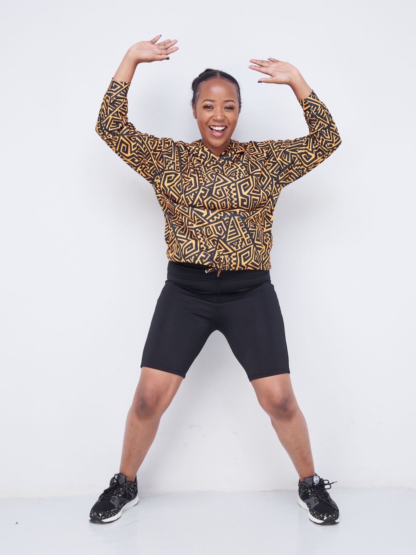 Vivo Fitness Hoodie - Black / Mustard Geometric Print