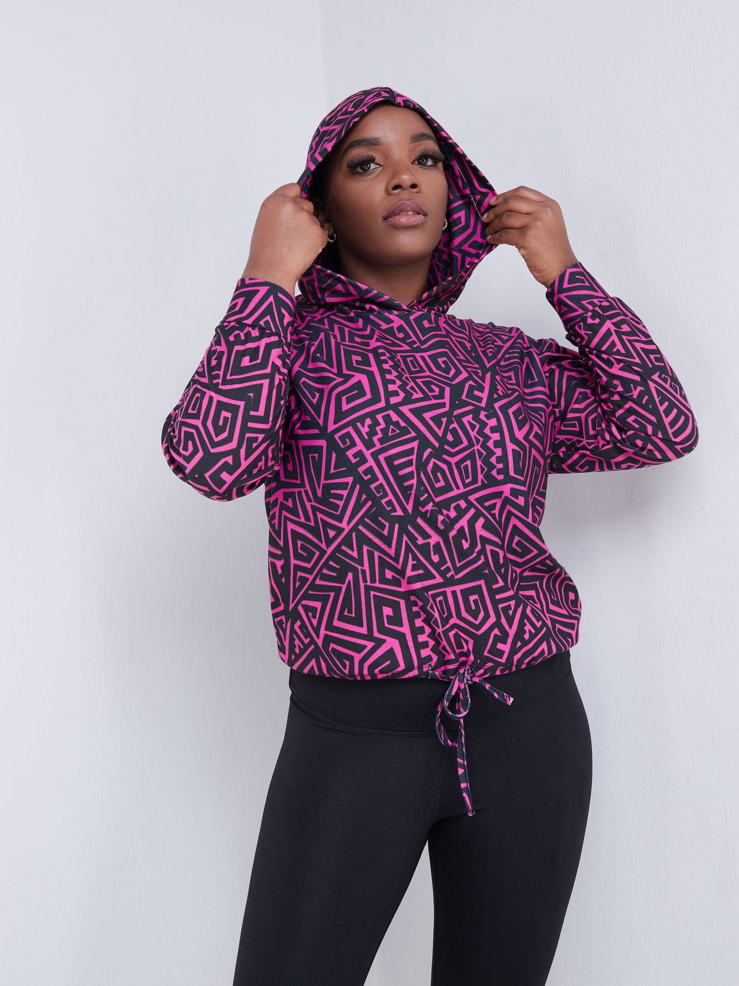 Vivo Fitness Hoodie - Black / Purple Geometric Print