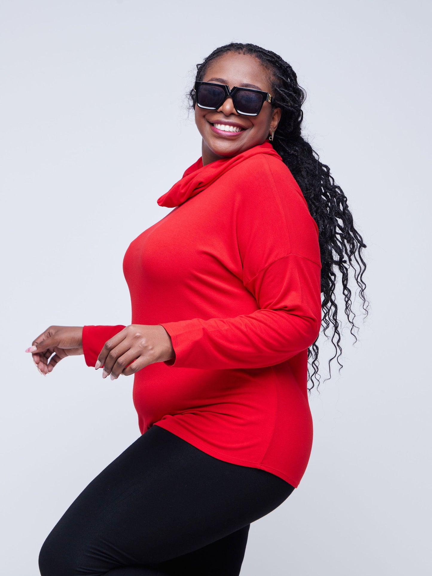 Vivo Basic Cowl Jersey Top - Red