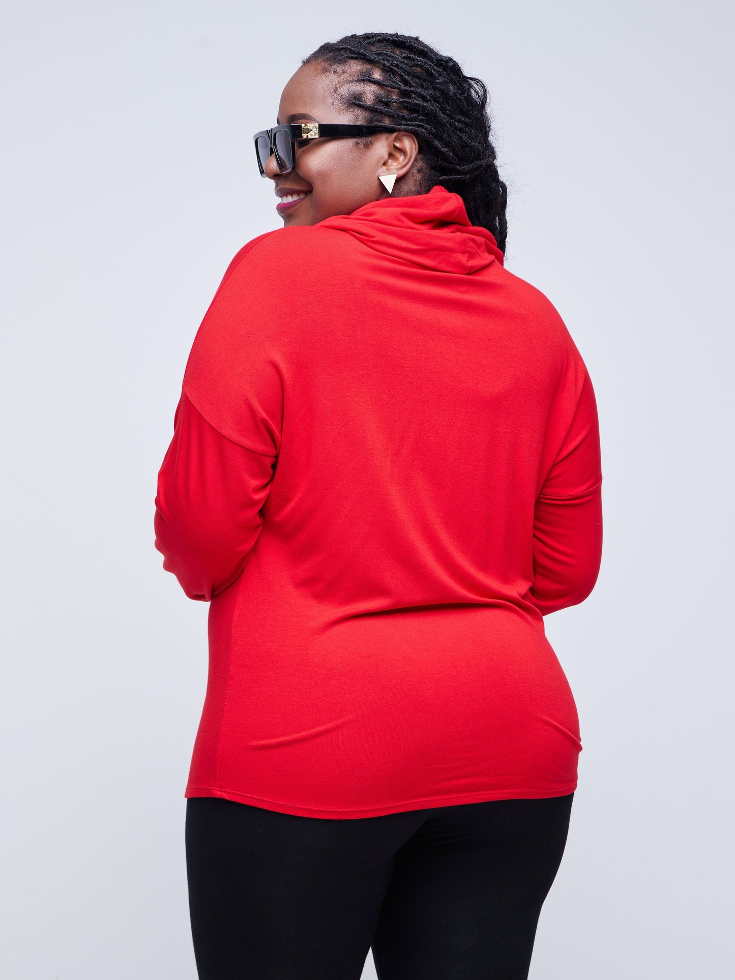 Vivo Basic Cowl Jersey Top - Red