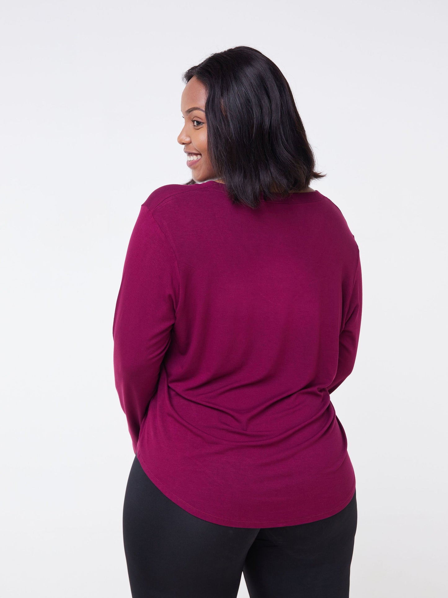 Vivo Fitness Long Sleeve V Neck Top - Burgundy