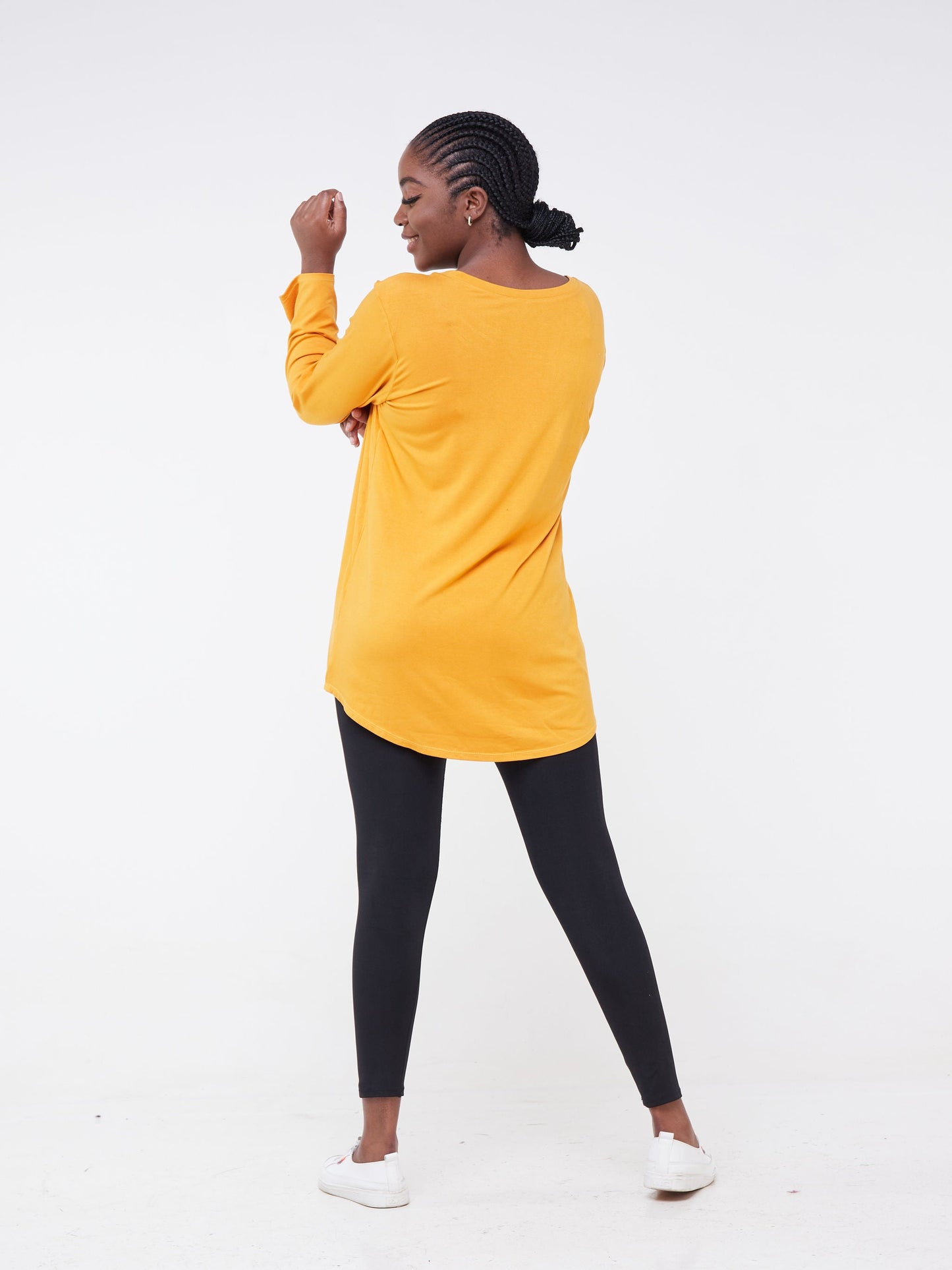 Vivo Fitness Long Sleeve Bound Neck Tunic Top - Mustard