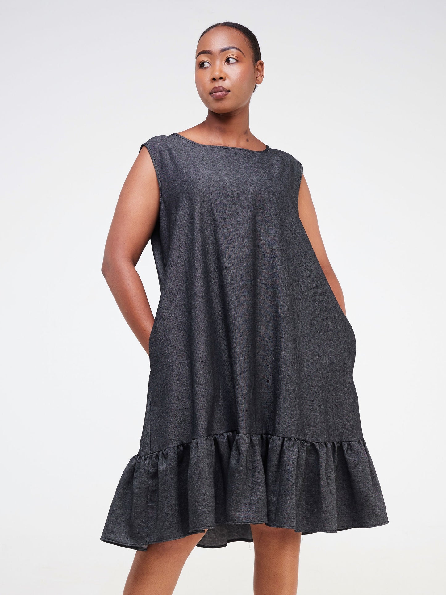 Vivo Dalia Sleeveless Denim Tent Dress - Black