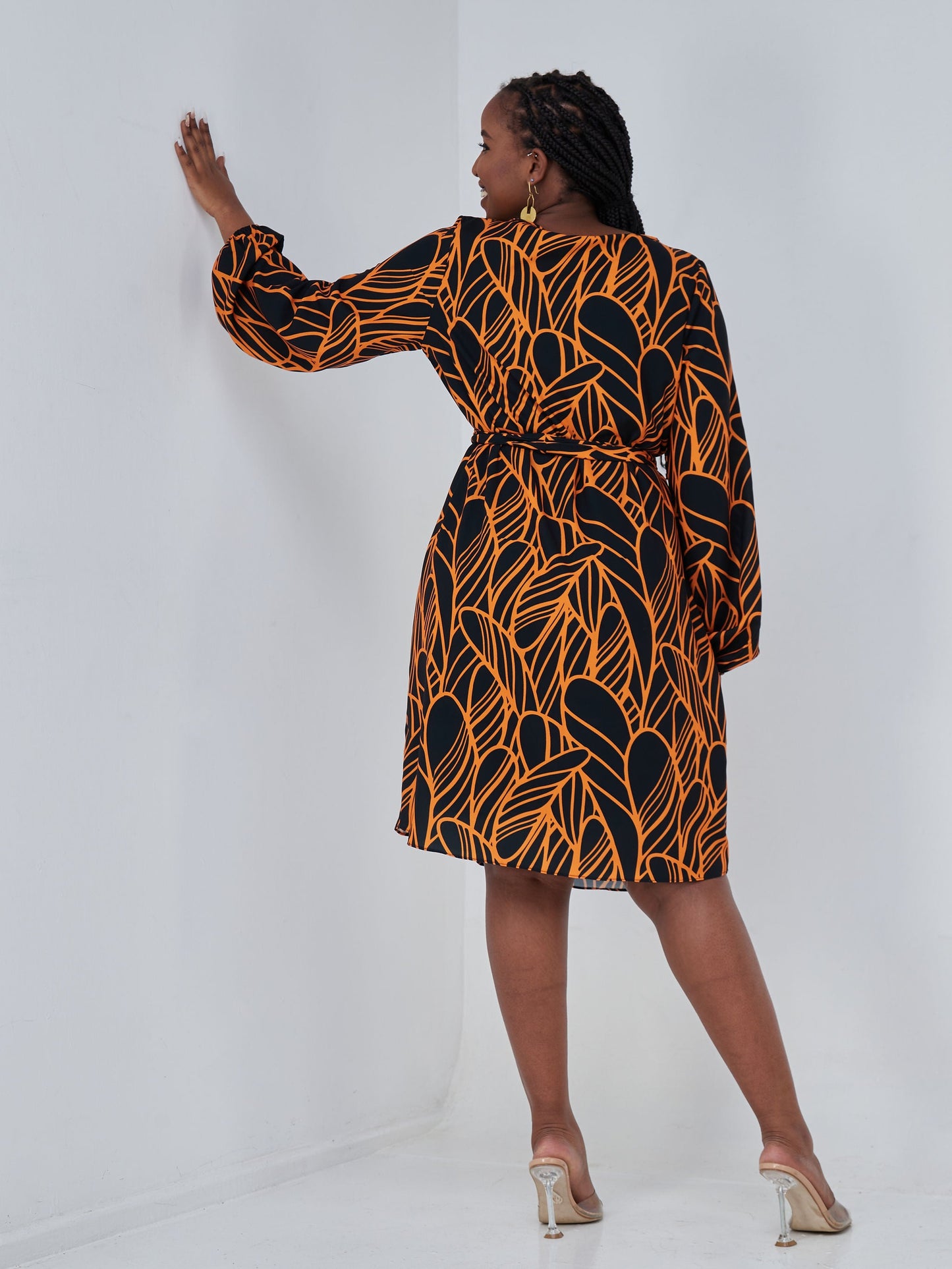 Vivo Zawadi Shift Dress - Orange / Black Abstract Print