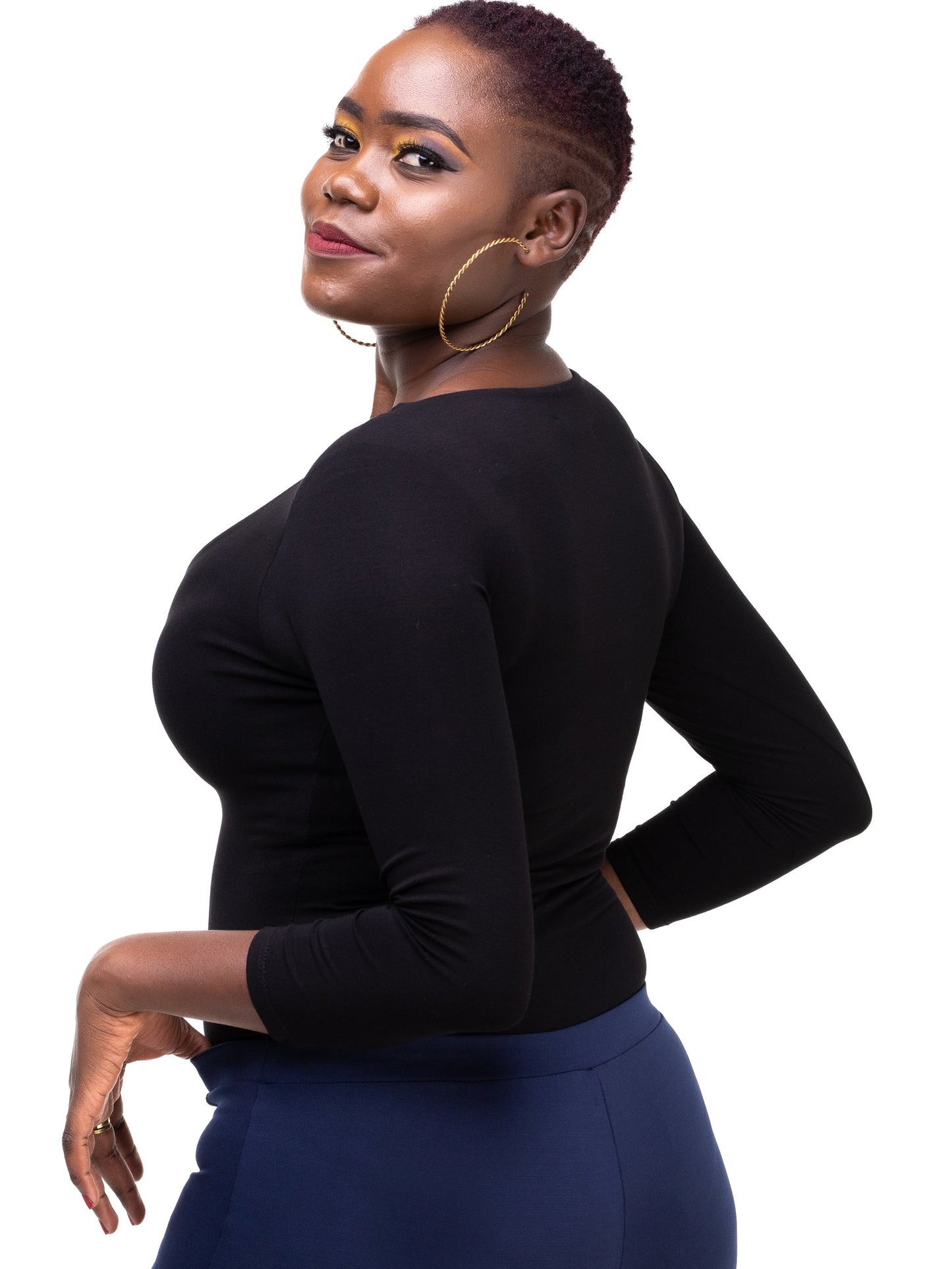 Vivo Basic 3/4 Sleeved Double Layered Bodysuit - Black