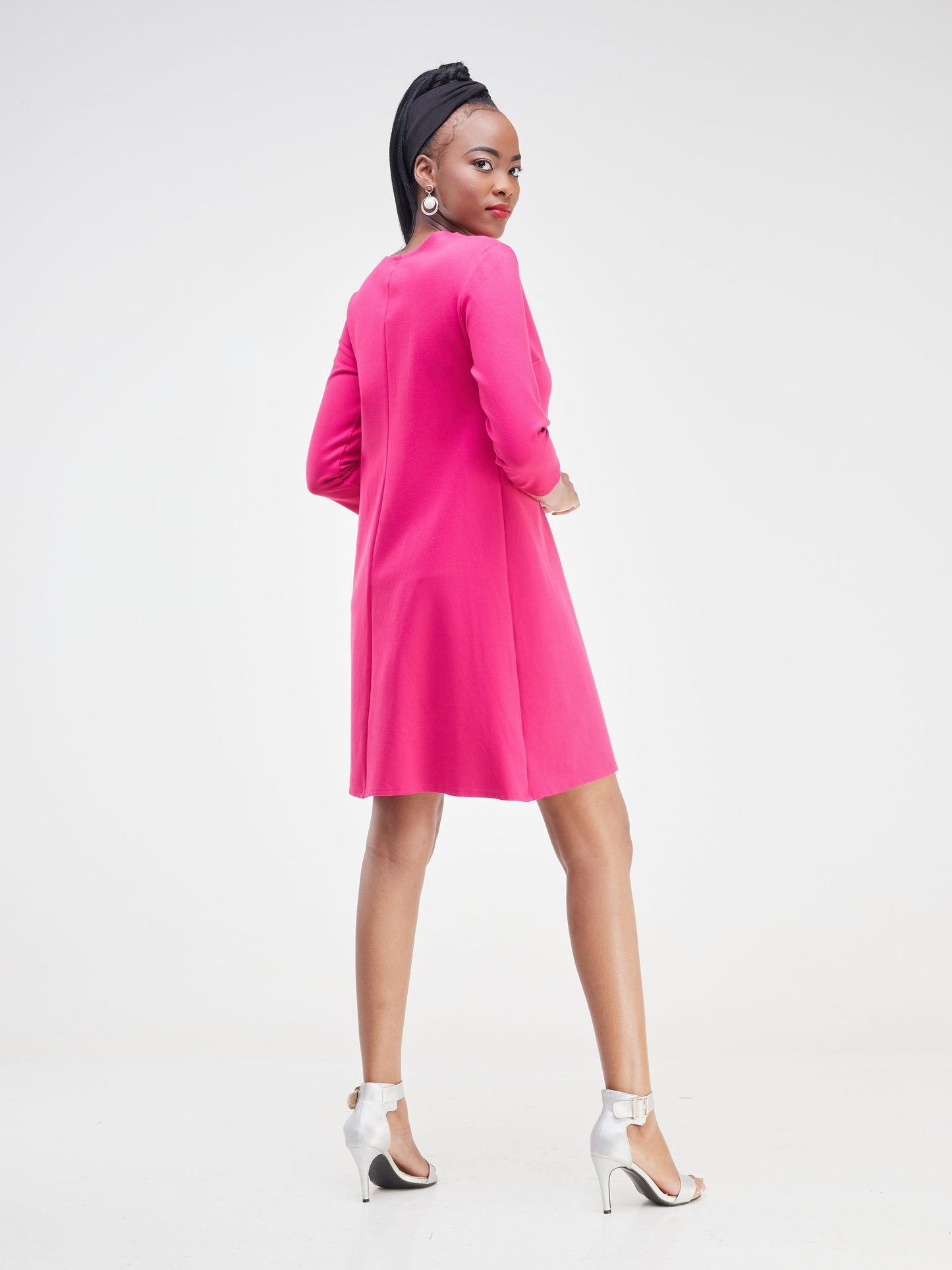Vivo Jema 3/4 Sleeve A-Line Dress - Pink