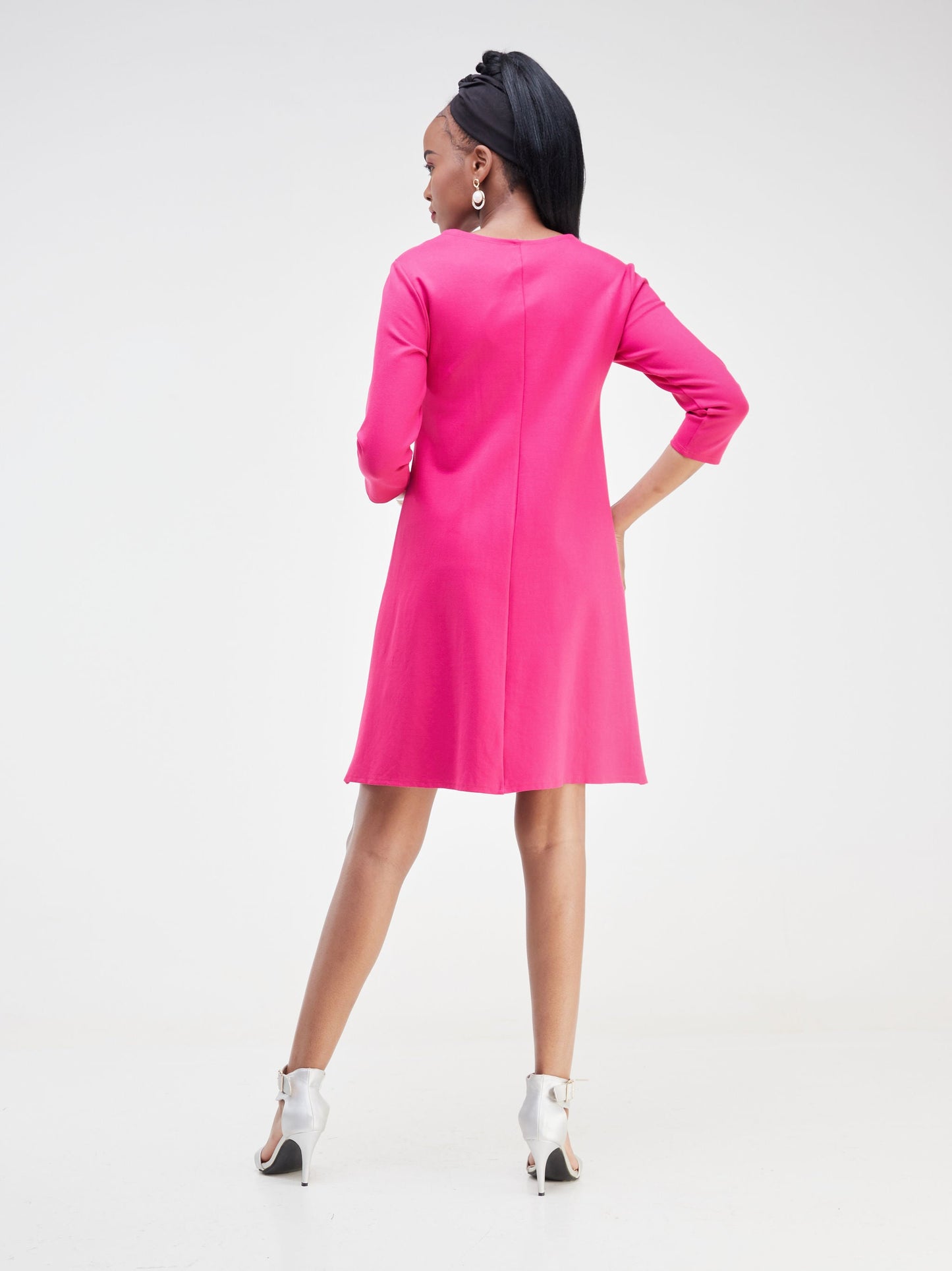 Vivo Jema 3/4 Sleeve A-Line Dress - Pink