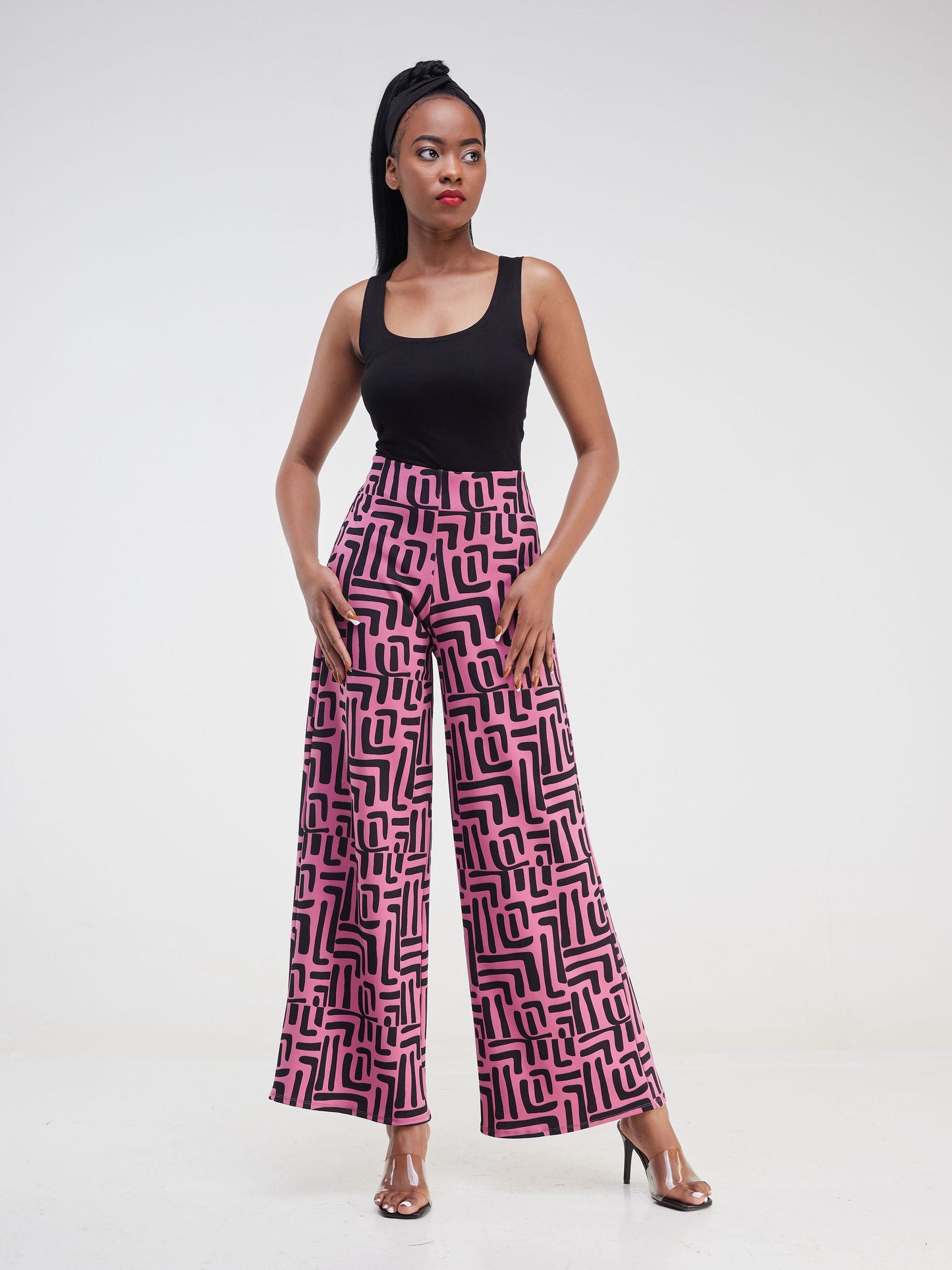 Vivo Imara Wide Leg Pants - Deep Purple / Black Maze Abstract Print