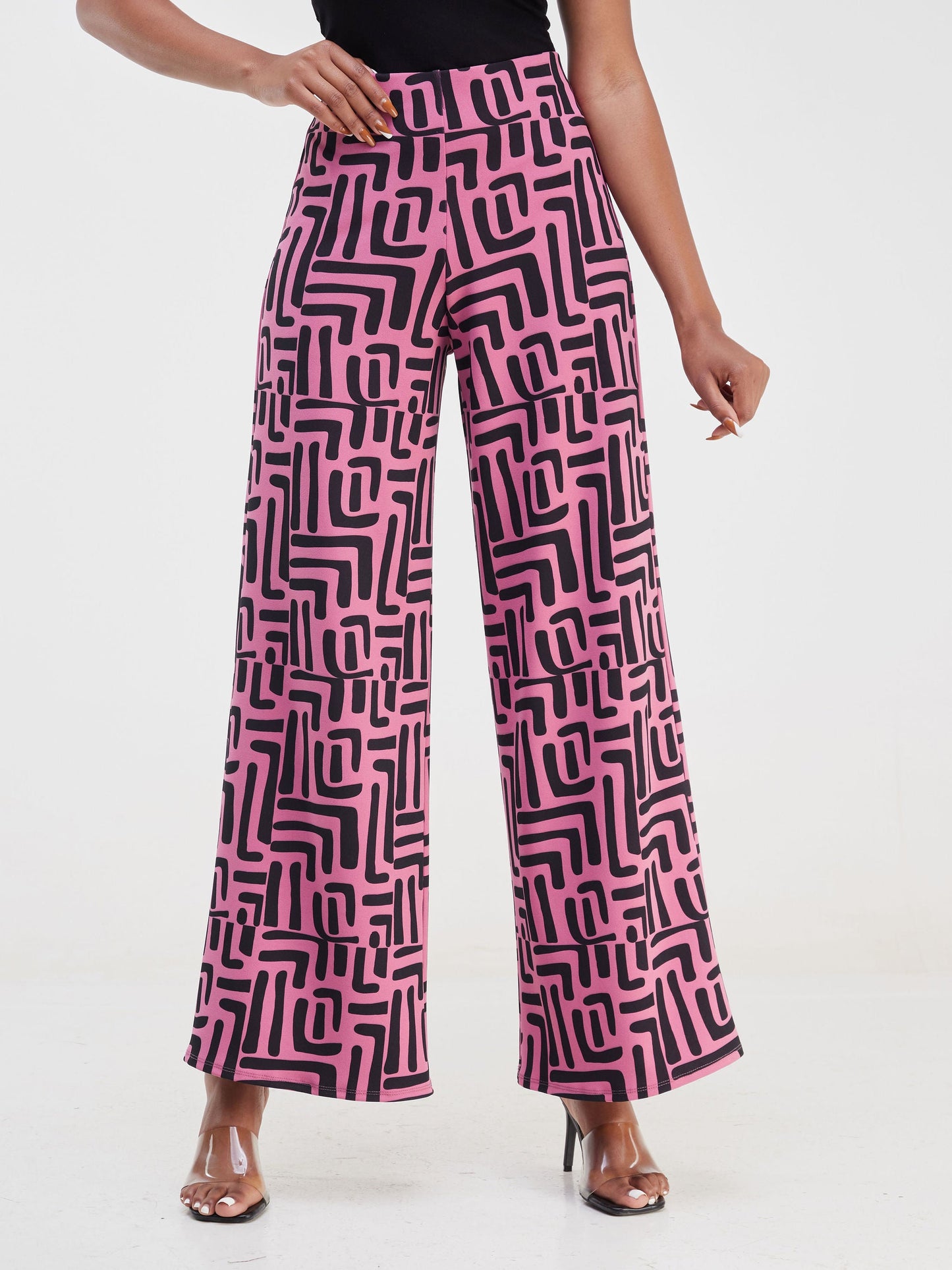 Vivo Imara Wide Leg Pants - Deep Purple / Black Maze Abstract Print