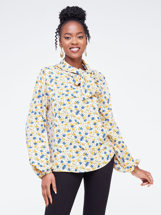 Vivo Bissa Bishop Long Sleeved Top - Royal Blue / Orange Floral Print
