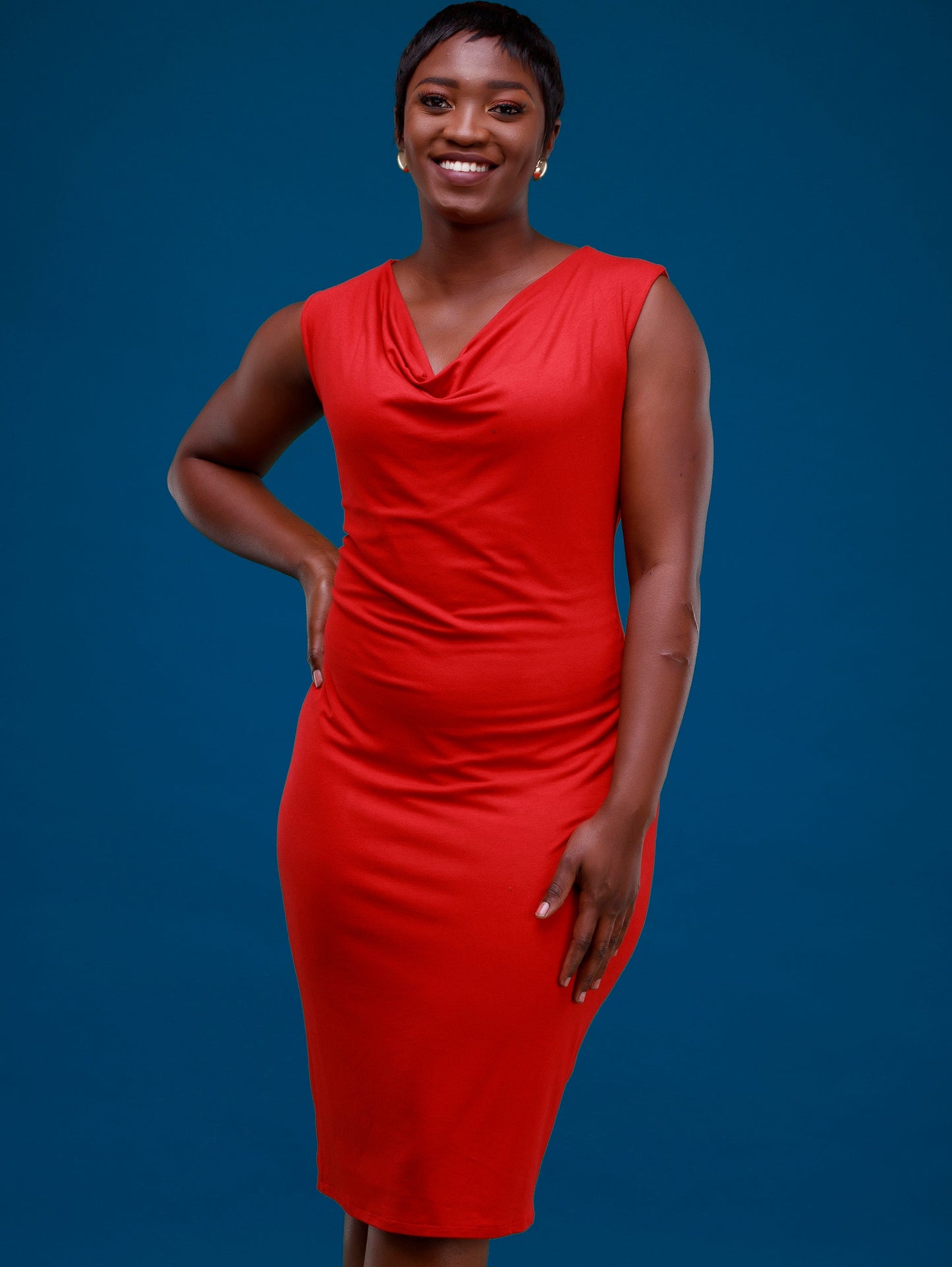 Vivo Basic Double Layered High Cowl Bodycon - Rust