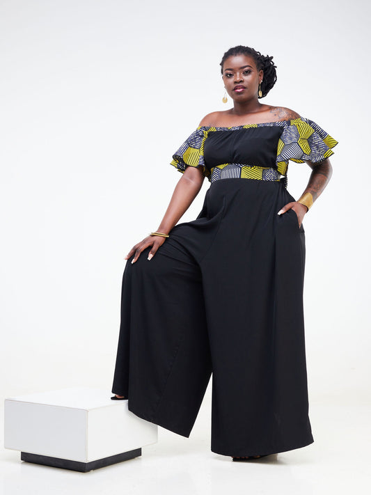 Vivo Fara Off Shoulder Flounce Sleeve Jumpsuit - Black