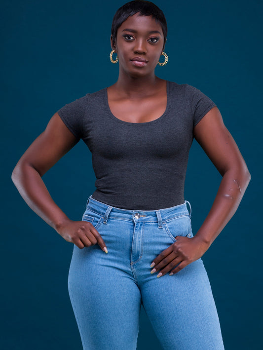 Zoya Basic Cap Sleeved Bodysuit - Dark Grey