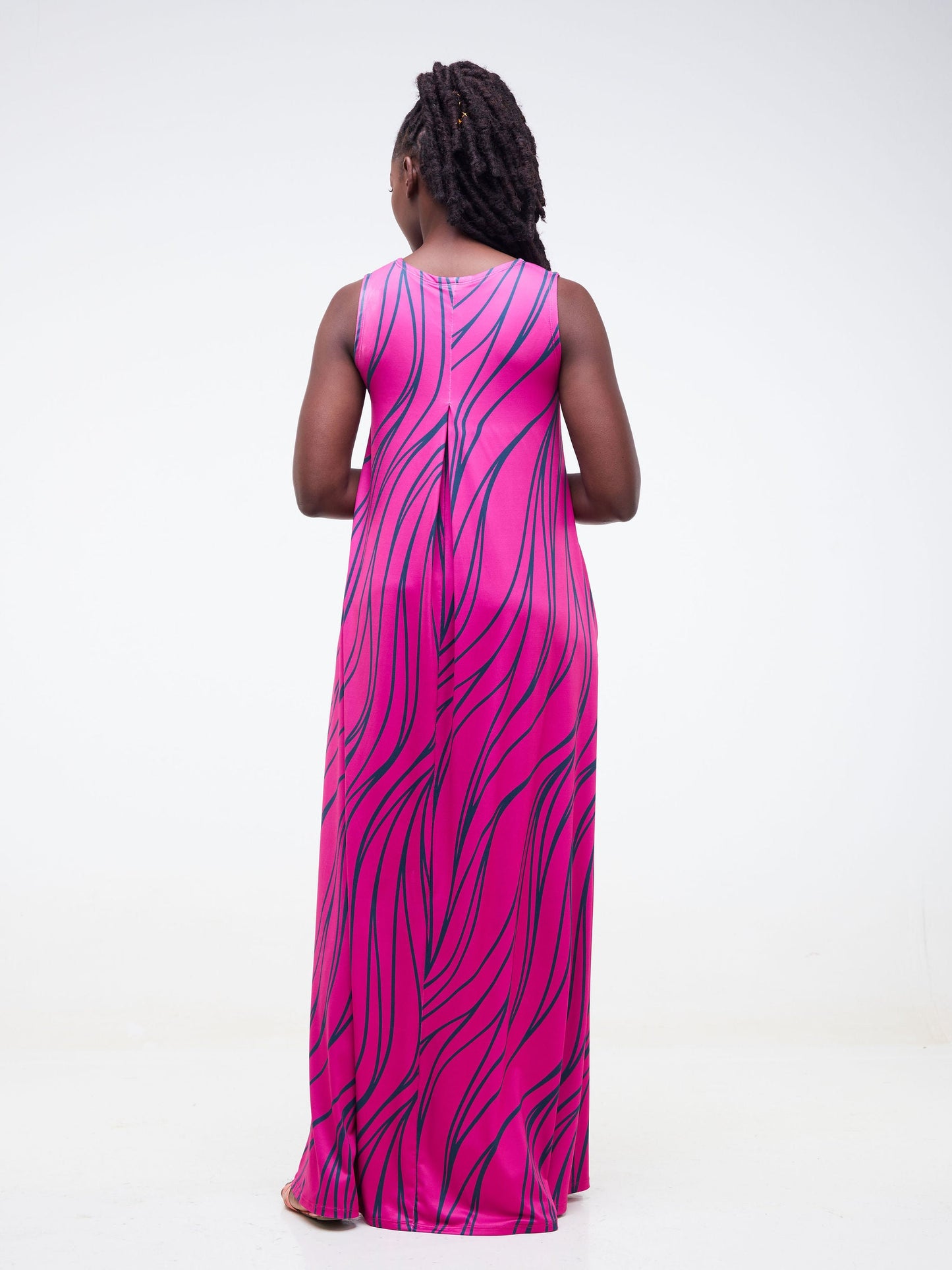Vivo Lumi Back Pleat Maxi Dress - Pink / Teal Wave Print
