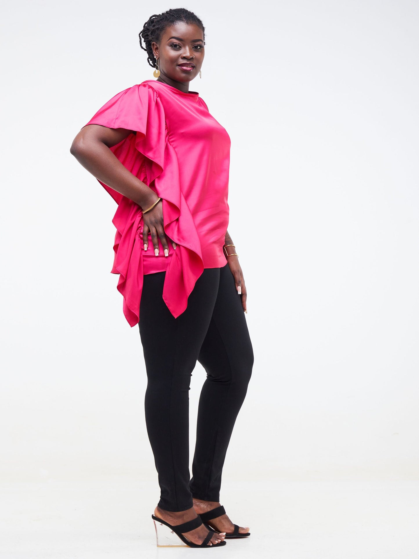 Vivo Fara Side Flounce Top - Pink